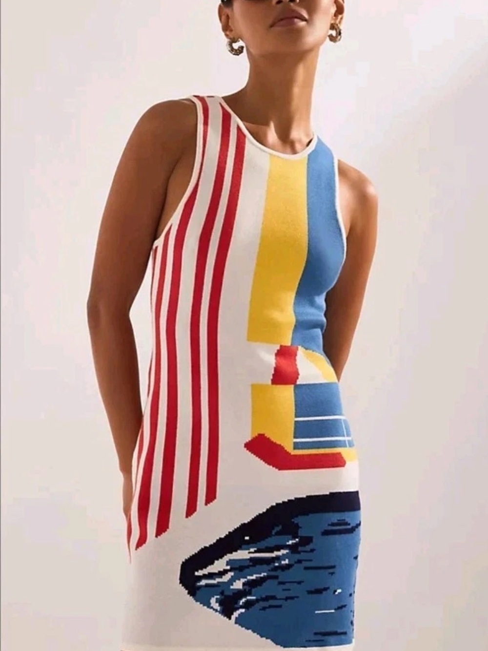 New Anthropologie M Celandine Poolside Knit Mini Dress Stretch Resortwear